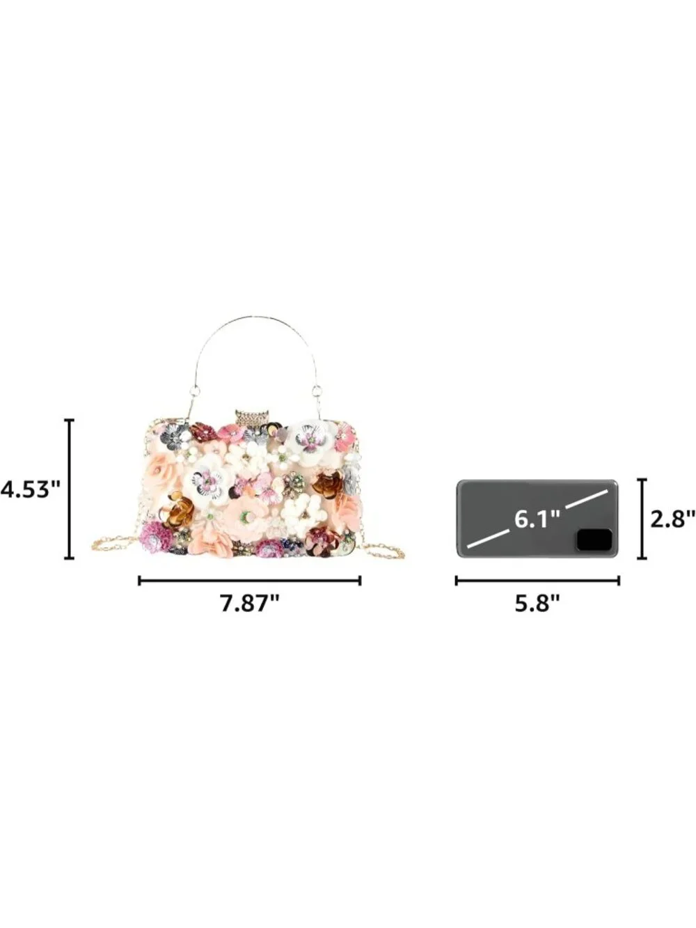 Women's Tan Clutches Flower Evening Handbag Chain Strap Elegant Shoulder Bag